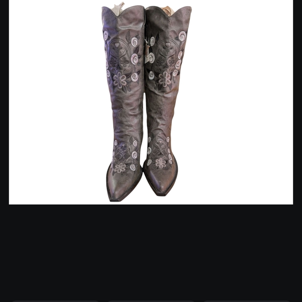 Sugar Candy Skull Embroidered Grey Cowgirl Boots